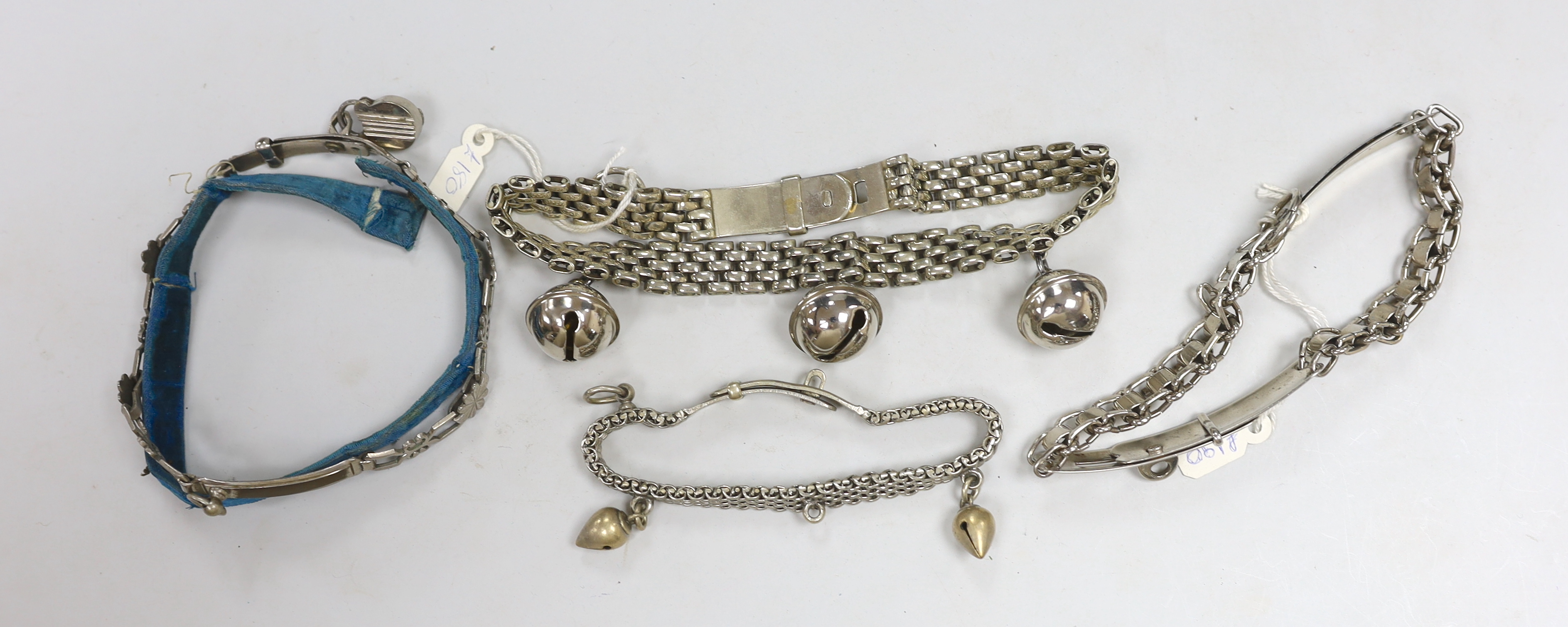 Four vintage metal chain dog collars for bears